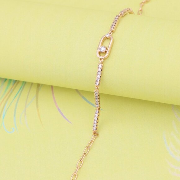 "Elegant Rose Gold Bracelet with Sparkling Center Oval Charm, XPBL0913 - Picture 6 of 13